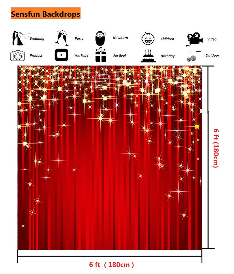 Sensfun 6x6ft Red Star Christmas Backdrop Gold Glitter Star Photography Background Red Streamer Photobooth Backdrops for Adult Awards Event Kids Birthday Party Decor Portrait Photo Shoot Studio Props - Image 3